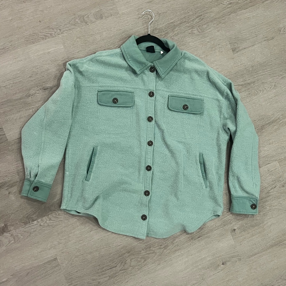 Women's Teal Button-Up Shirt-Jacket